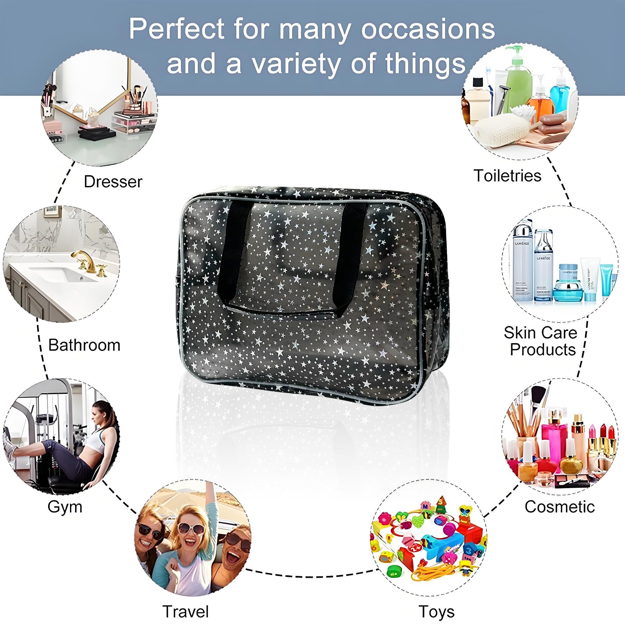 TotePrint Yellow Star Large Cosmetic Bag waterproof and oil-resistant protection.