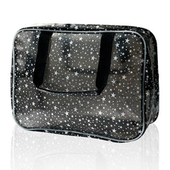 TotePrint black holographic star cosmetic bag front view for stylish travel organization
