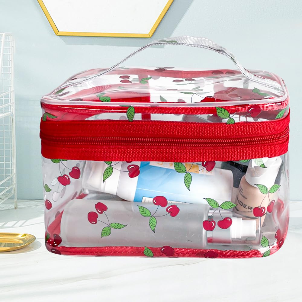 TotePrint Cherry Clear bag material PVC emphasizes durability, waterproofing, and tear resistance.