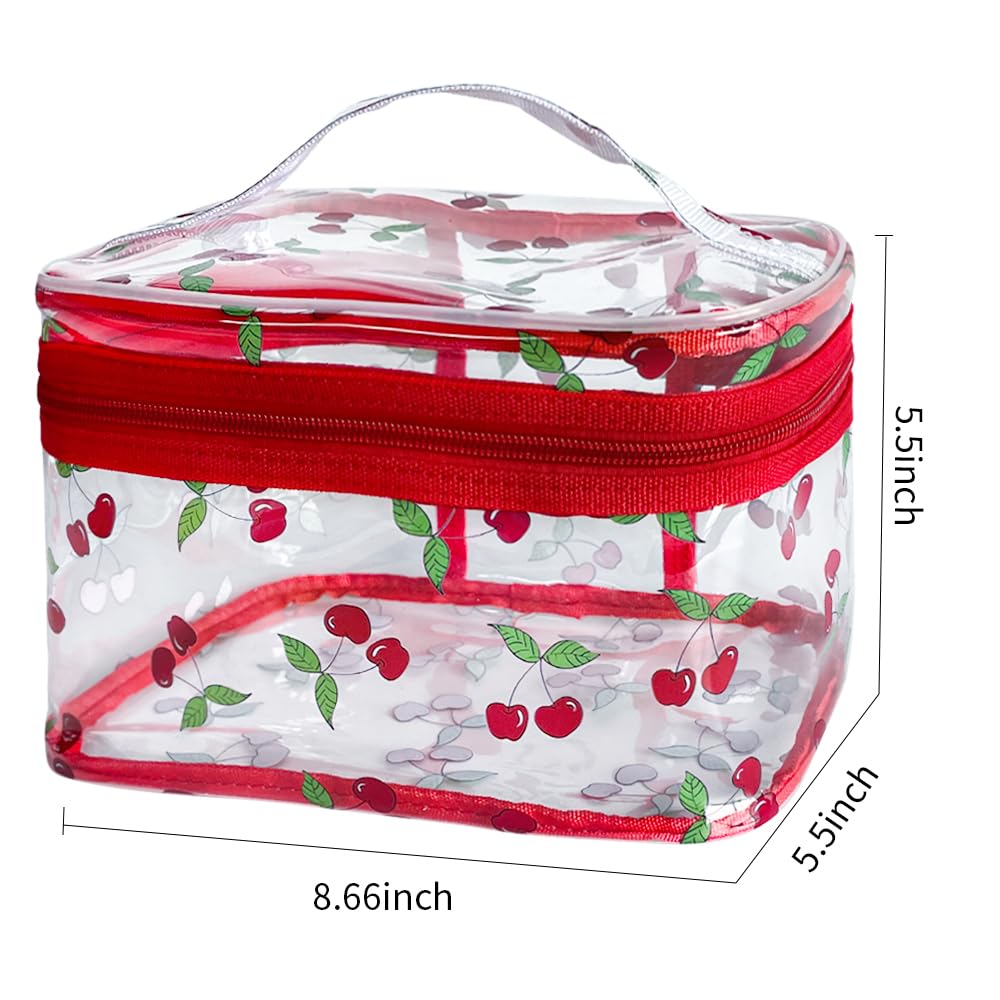 TotePrint Cherry Clear cosmetic bag handle for easy portability during travel.