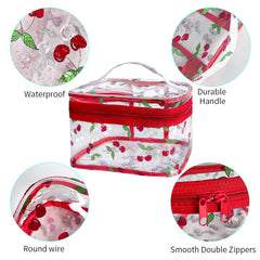 TotePrint Cherry Clear bag opened to reveal organized interior and large capacity.