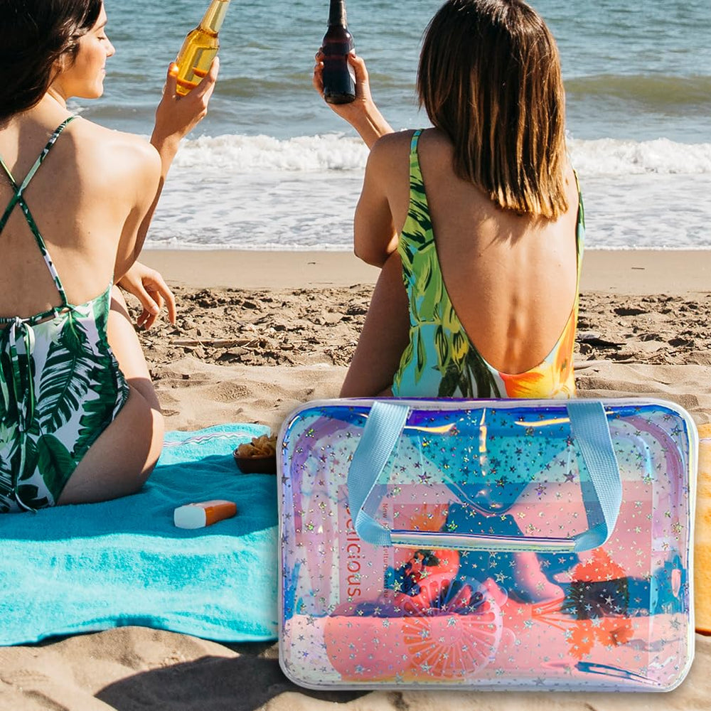 TotePrint TPU holographic blue star cosmetic bag texture close-up highlighting durable waterproof material