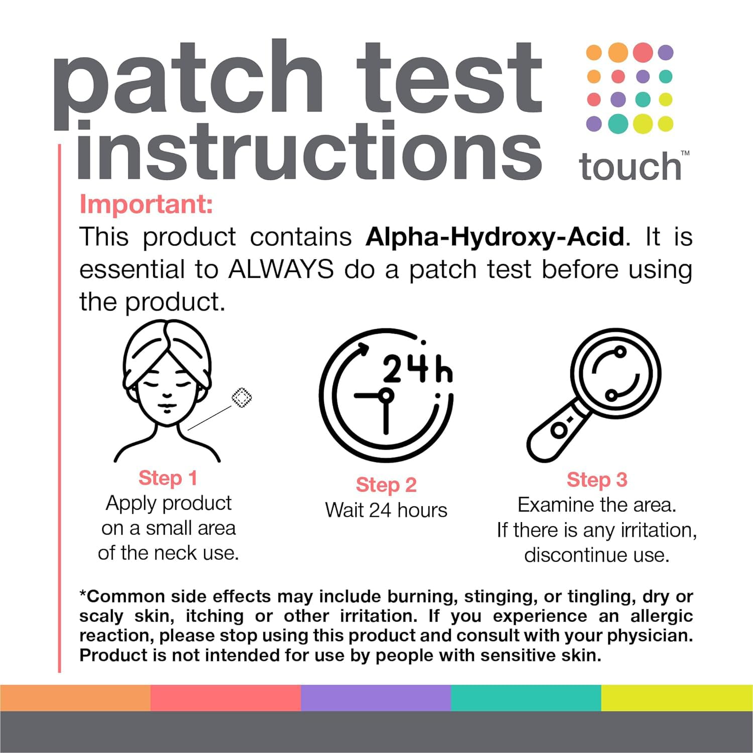 TOUCH cruelty-free FDA-inspected facility badge signals quality manufacturing.
