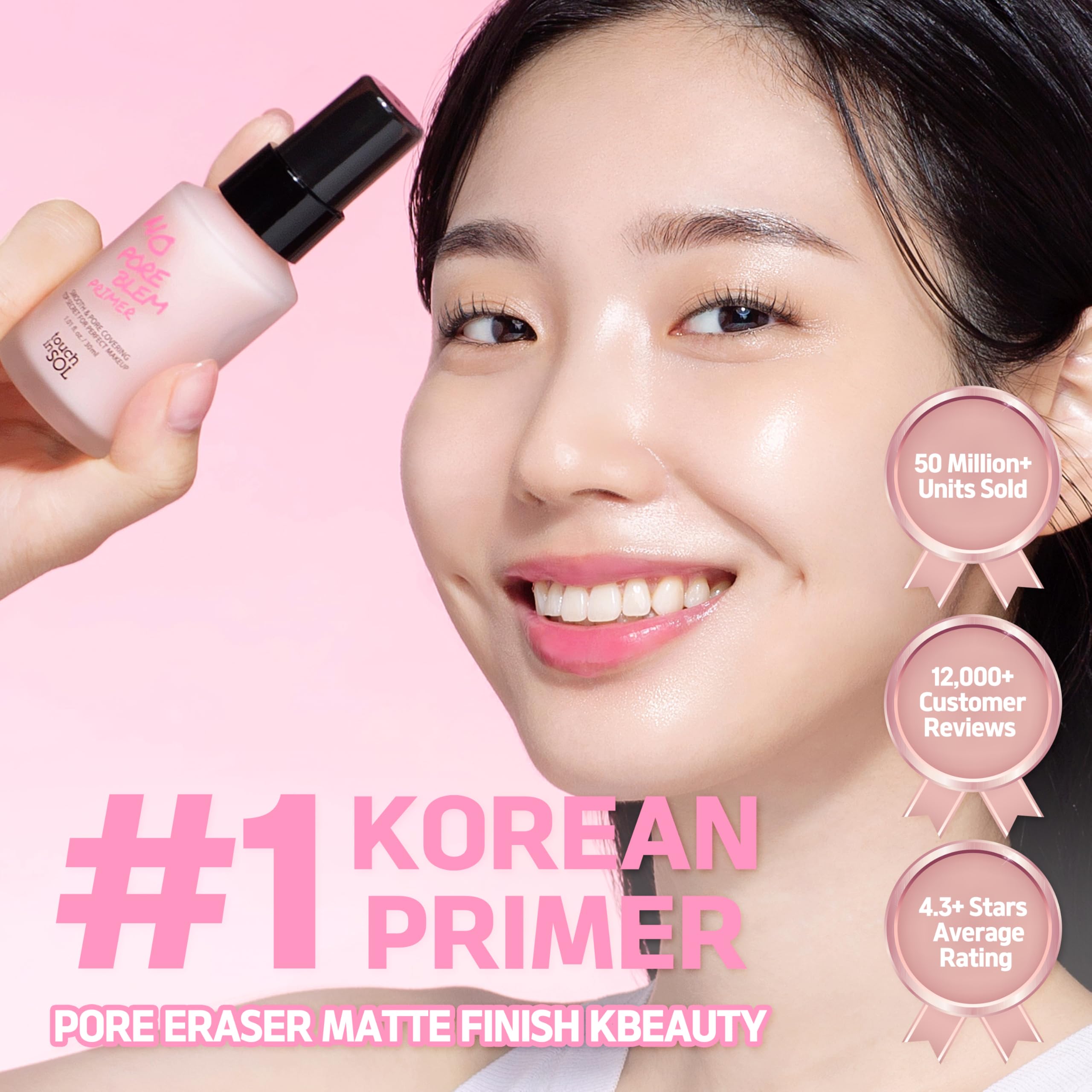 Touch in Sol No Poreblem Primer pump close-up highlighting pore-blurring and oil control.