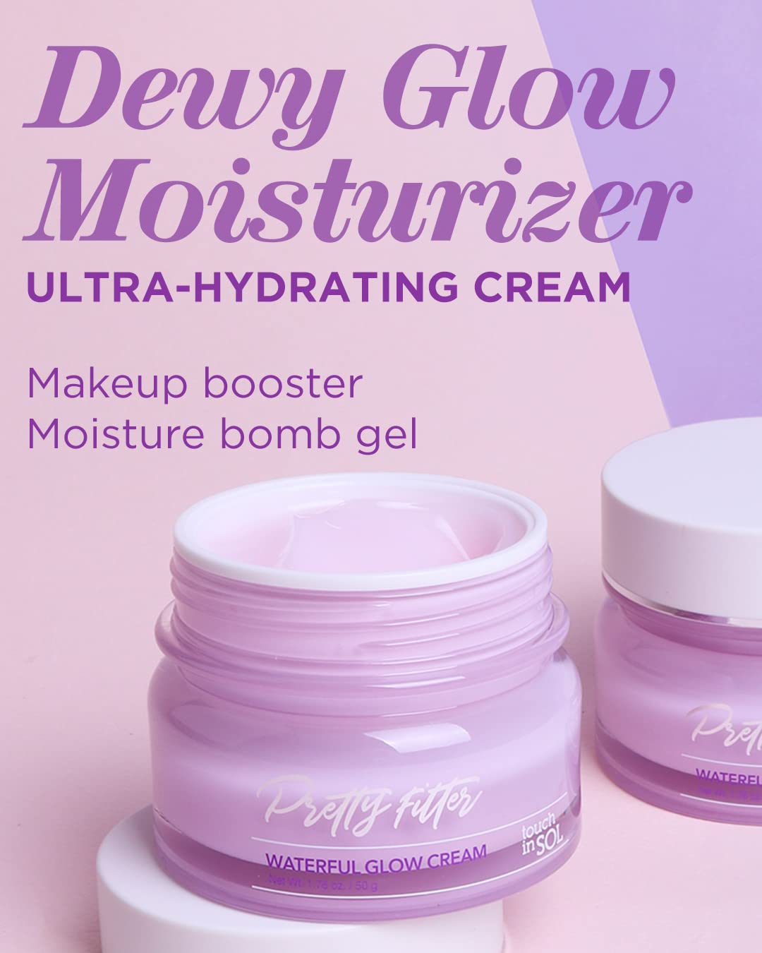 Touch in Sol Pretty Filter Waterful Glow Cream close-up showing silky texture and glow.