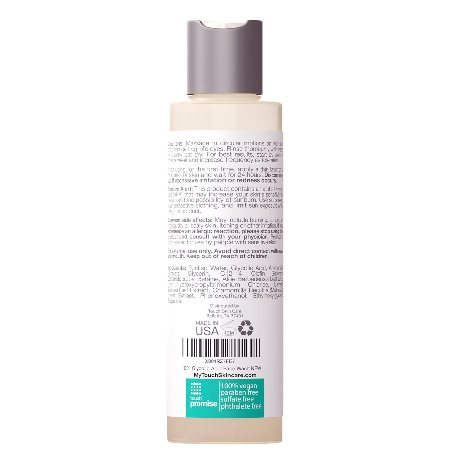 TOUCH made-in-usa vegan cleanser supports quality skincare in a compliant facility.