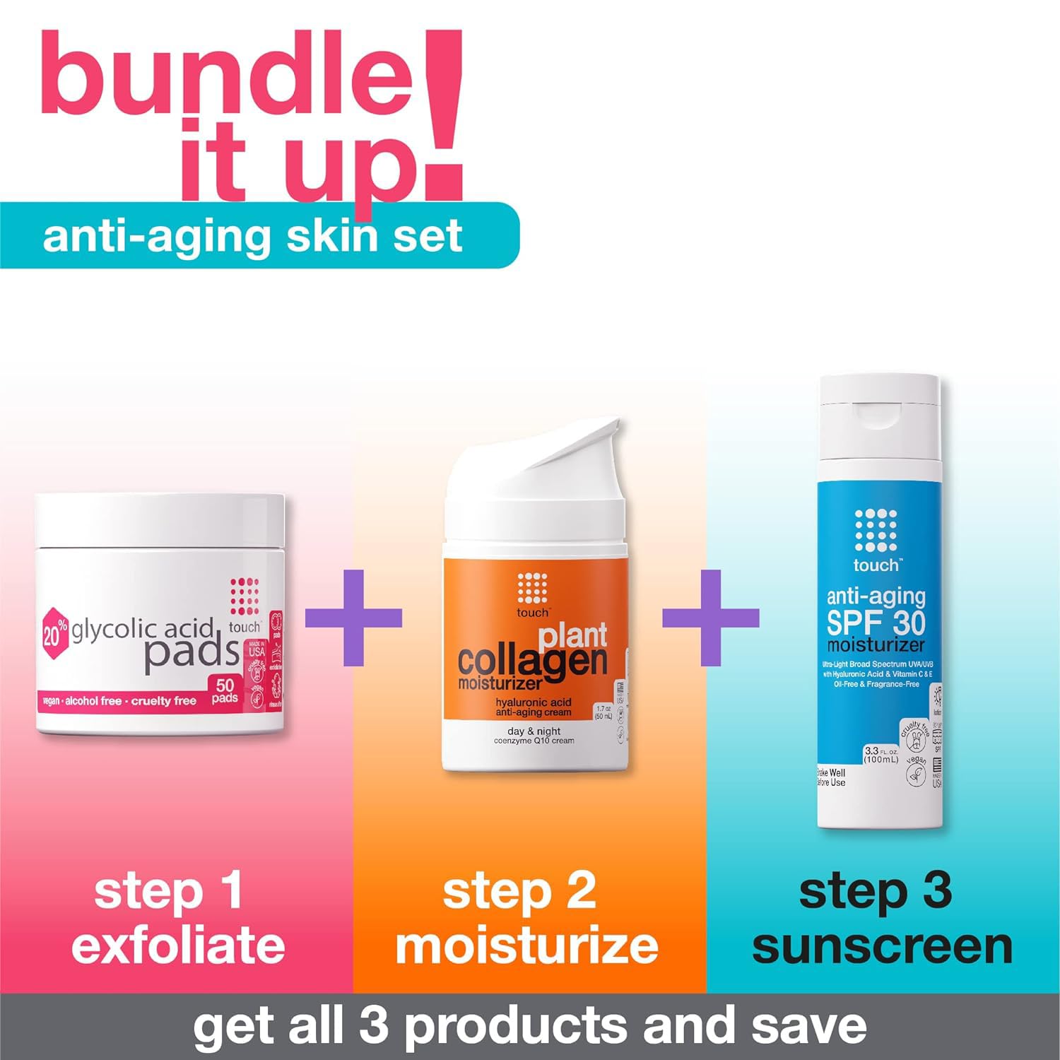 TOUCH made-in-USA vegan ingredients label emphasizes clean, cruelty-free formula.