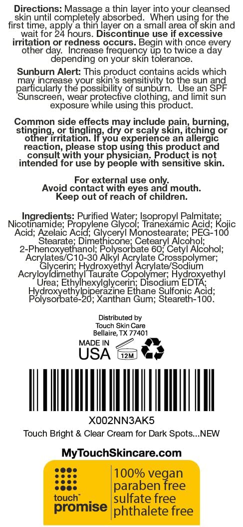 TOUCH Radiance Cream application on the face shows a lightweight, non-greasy finish.