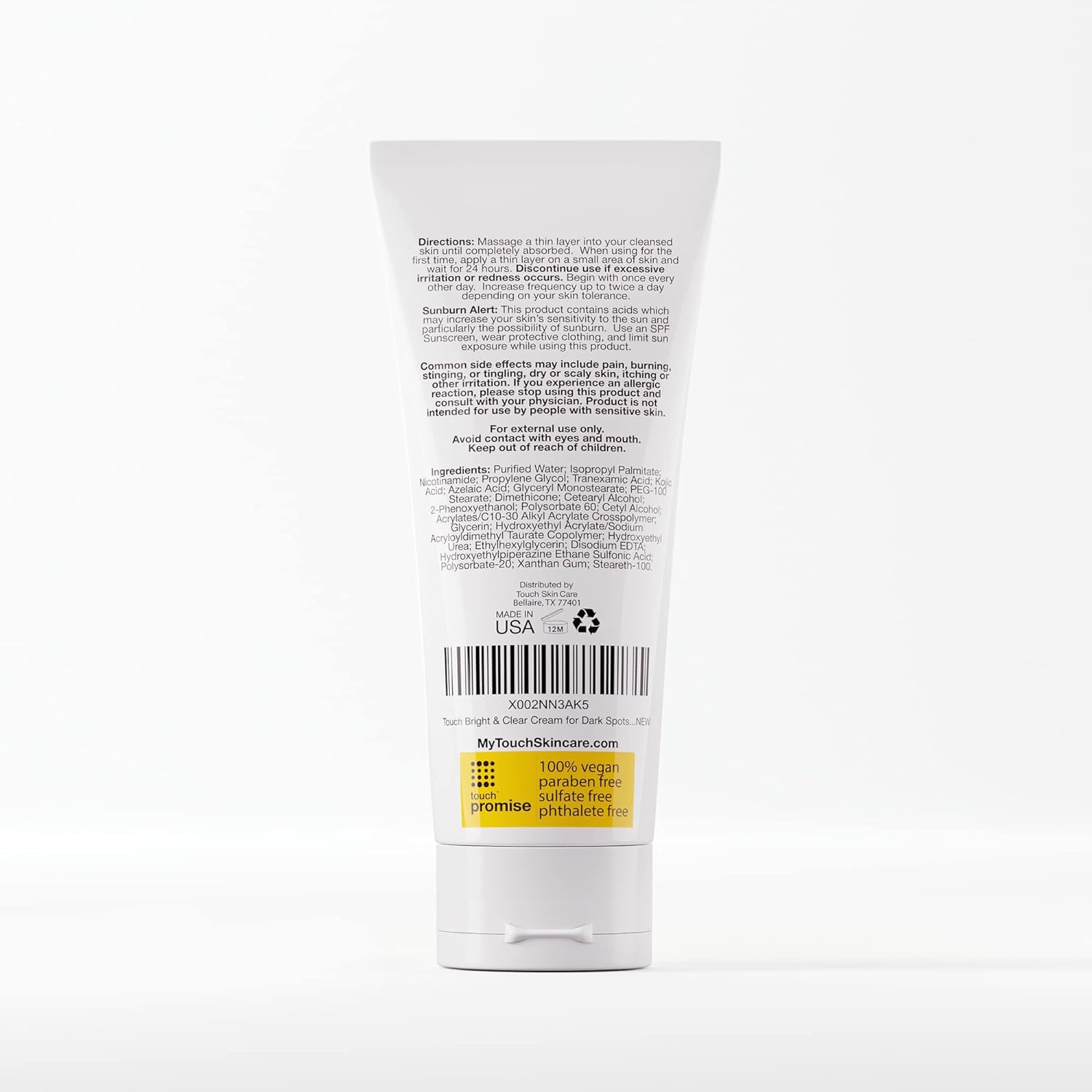 TOUCH Radiance Cream routine scene with sunscreen suggests daytime use and protection.