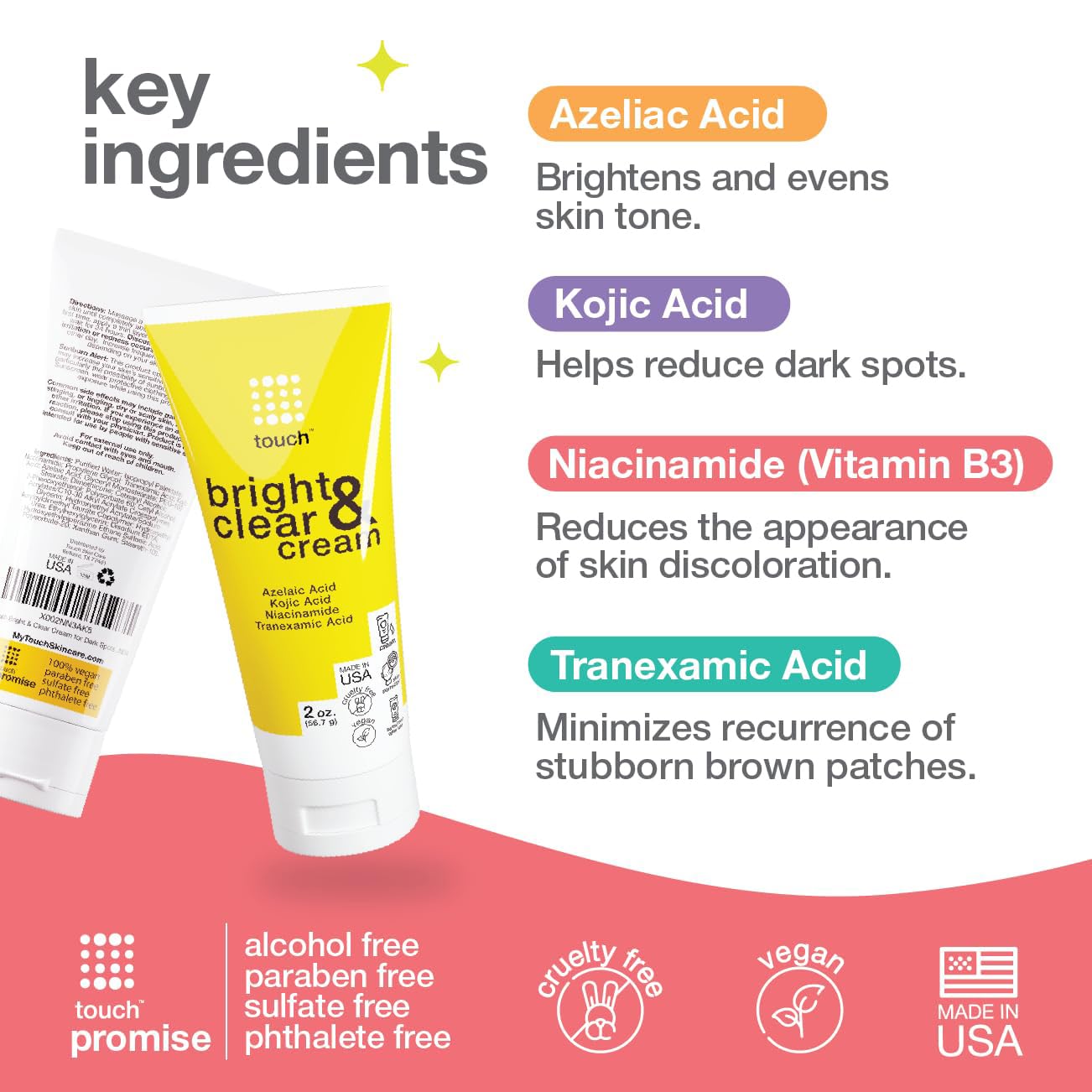 TOUCH Radiance Cream texture swatch demonstrates smooth application for even tone.