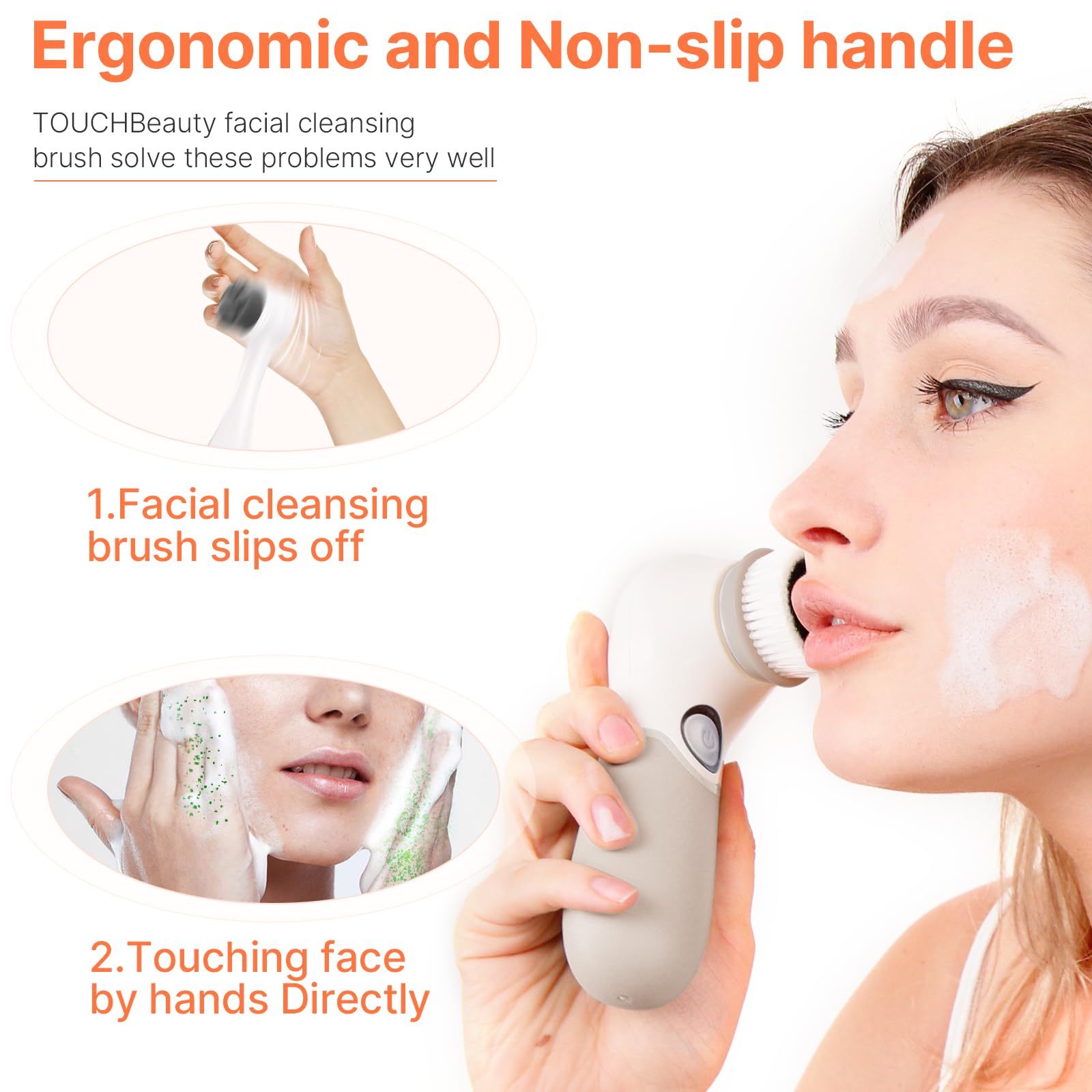 TOUCHBeauty Face Scrubber silicone head offers gentle, hygienic cleansing for sensitive skin.