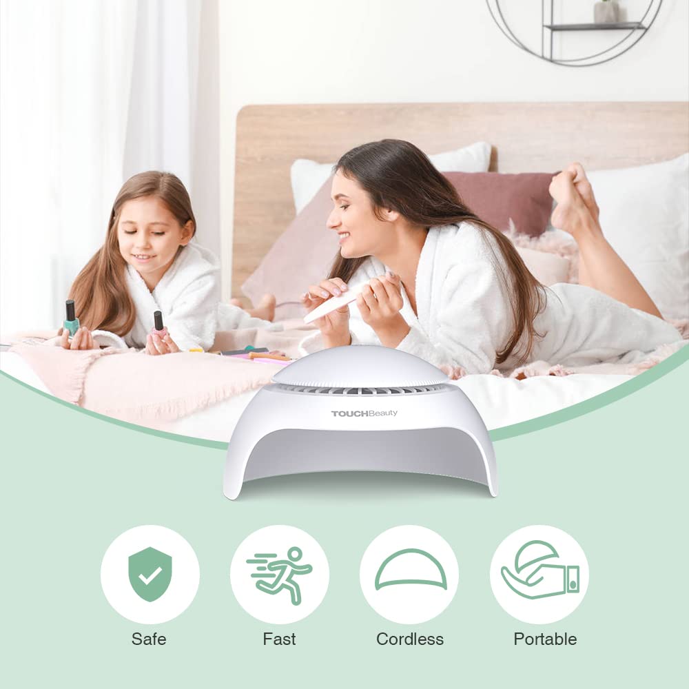 Portable design of TOUCHBeauty Nail Dryer for on-the-go use.