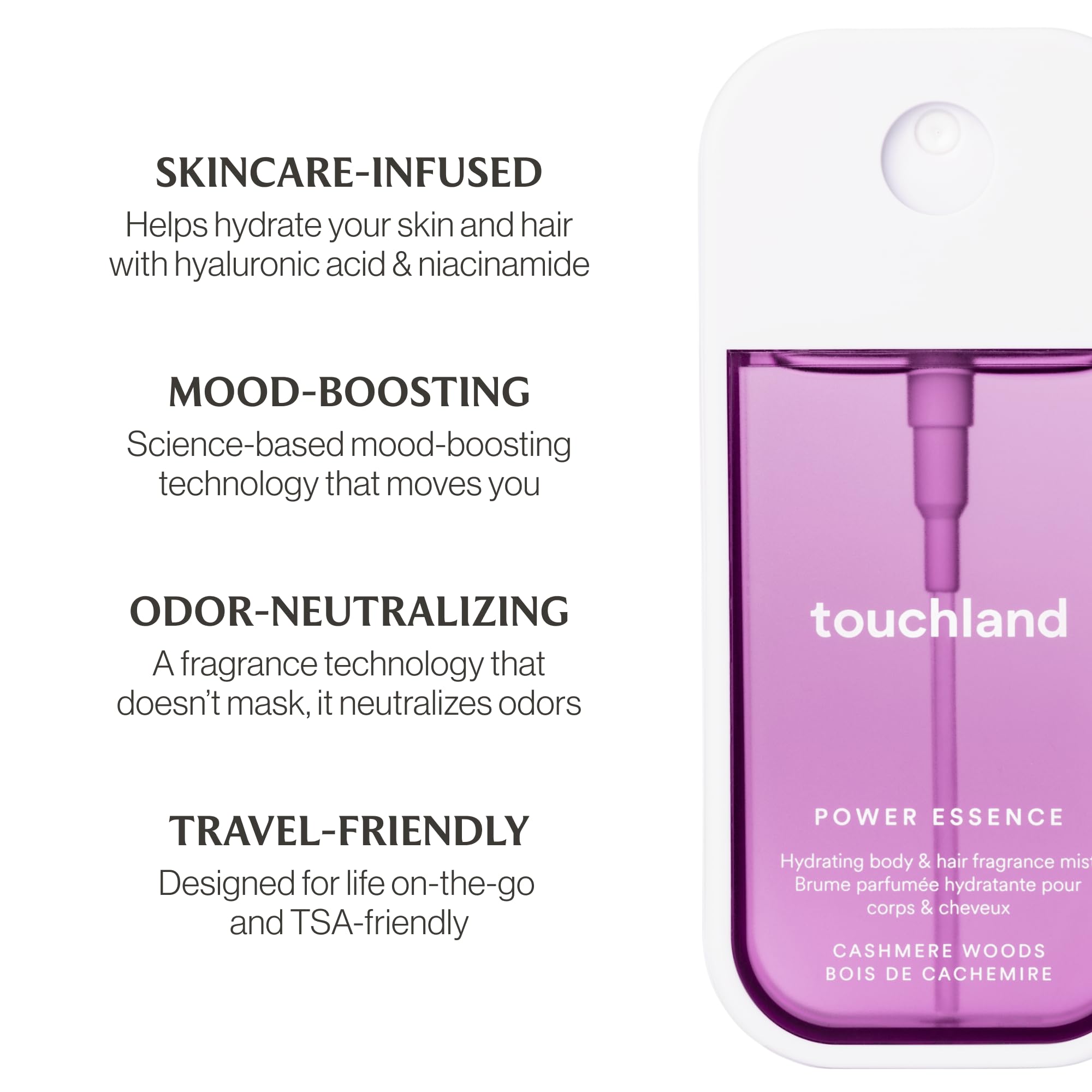Touchland Cashmere Woods Hydrating Body & Hair Fragrance Mist – Travel Size 2 oz