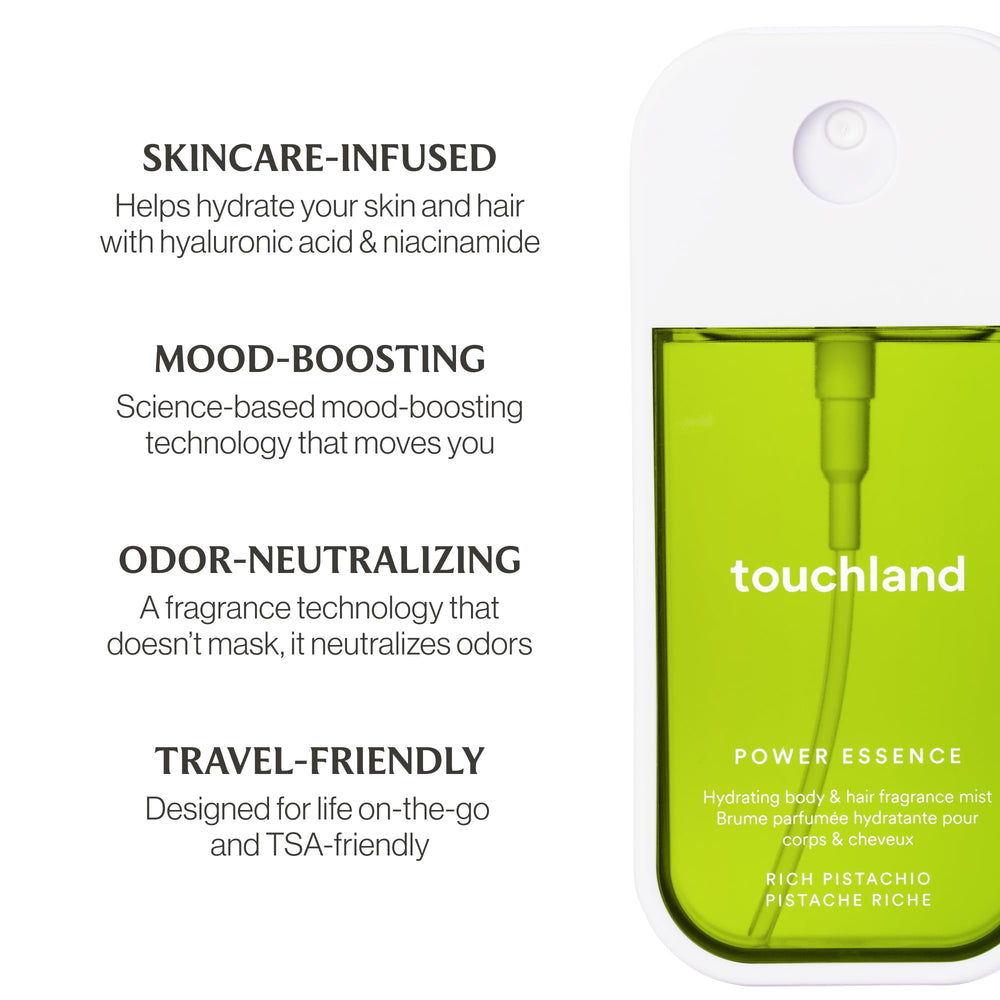 Touchland Rich Pistachio layering idea suggests customizing scent with other mists.
