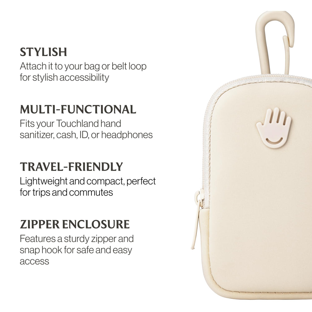 Touchland Touchette pouch Ivory multi-use carrier for sanitizer and essentials.