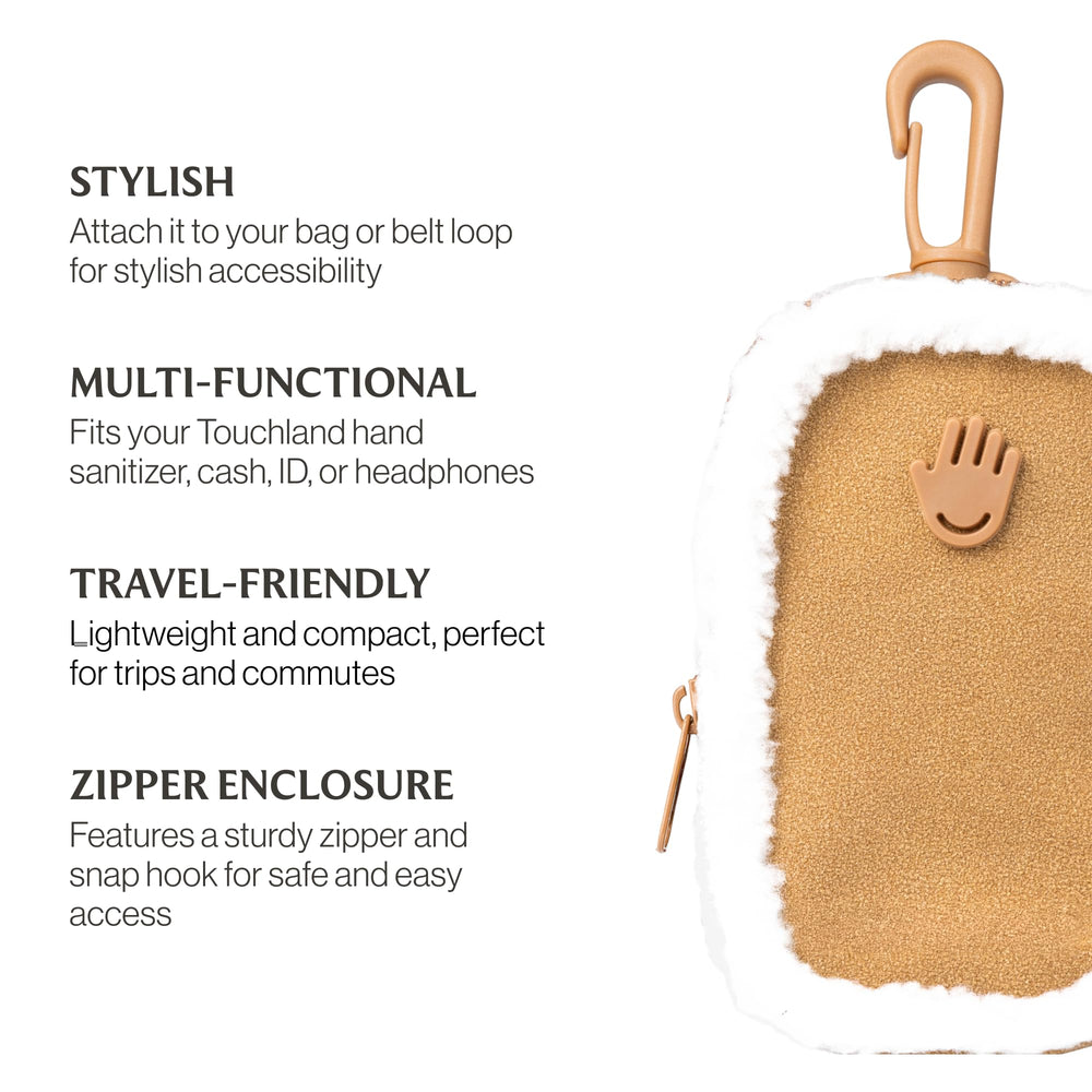 Touchland touchette zipper enclosure keeps cash, ID, or headphones secure on the go