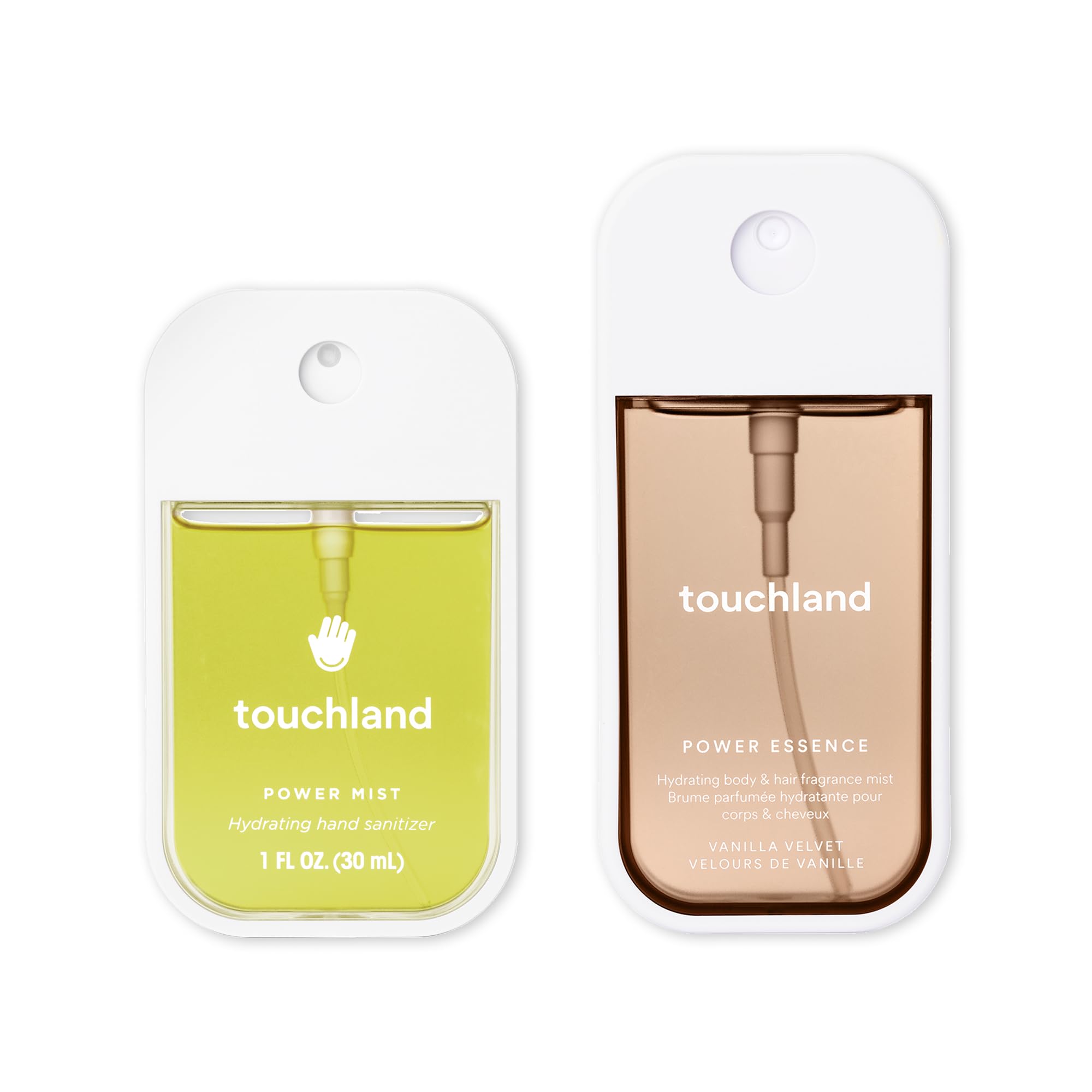 Touchland Vanilla Indulgence Vanilla Velvet Body & Hair Mist bottle for on-the-go fragrance.