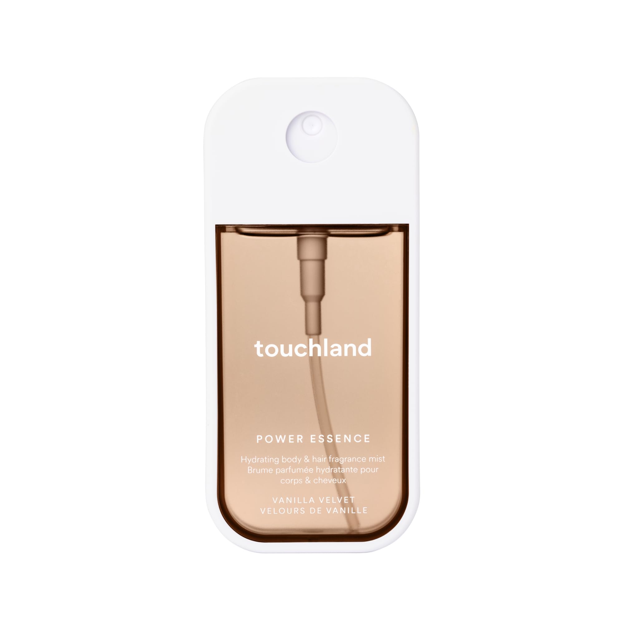 Touchland Vanilla Velvet bottle demonstrates compact travel size for on-the-go refresh.