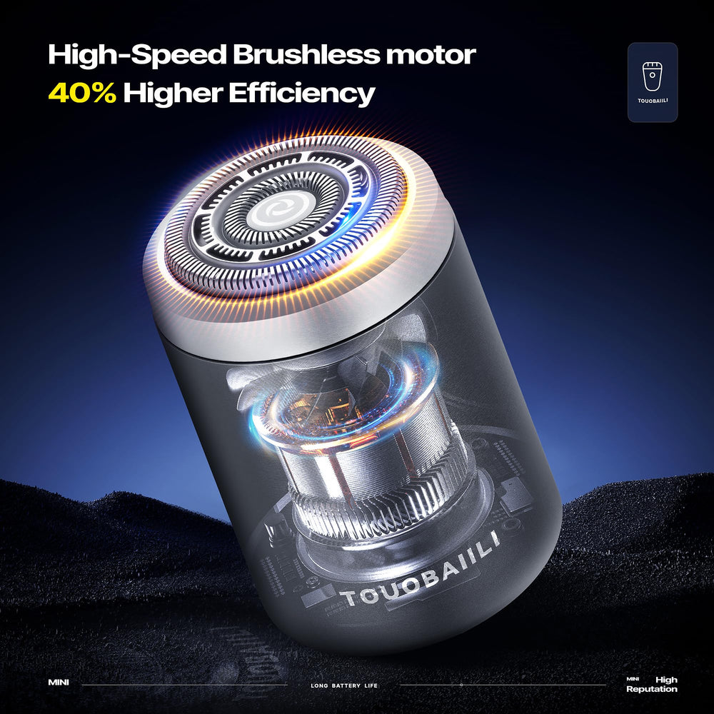 Touobaiili dual-blade cutting system enables ultra-close shave and precise shaping.