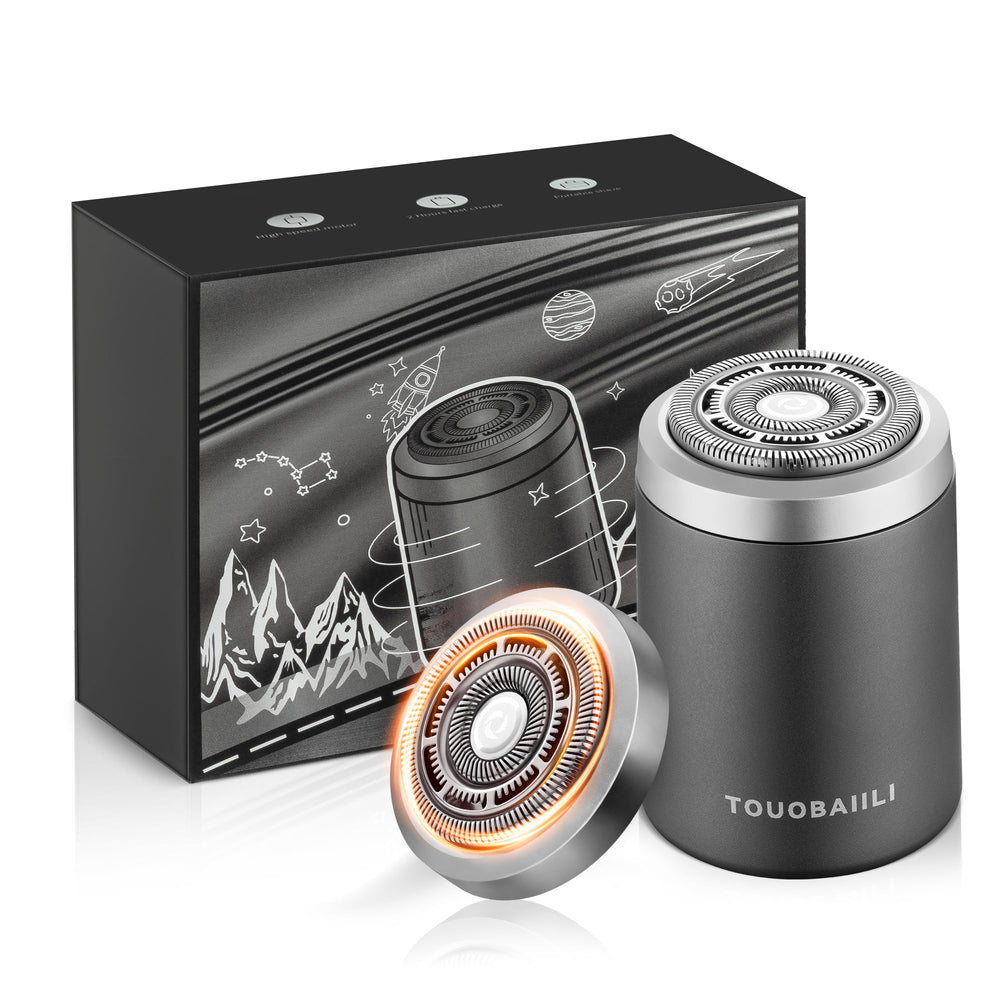 Touobaiili electric foil shaver face close-up shows skin-friendly blades for sensitive skin.