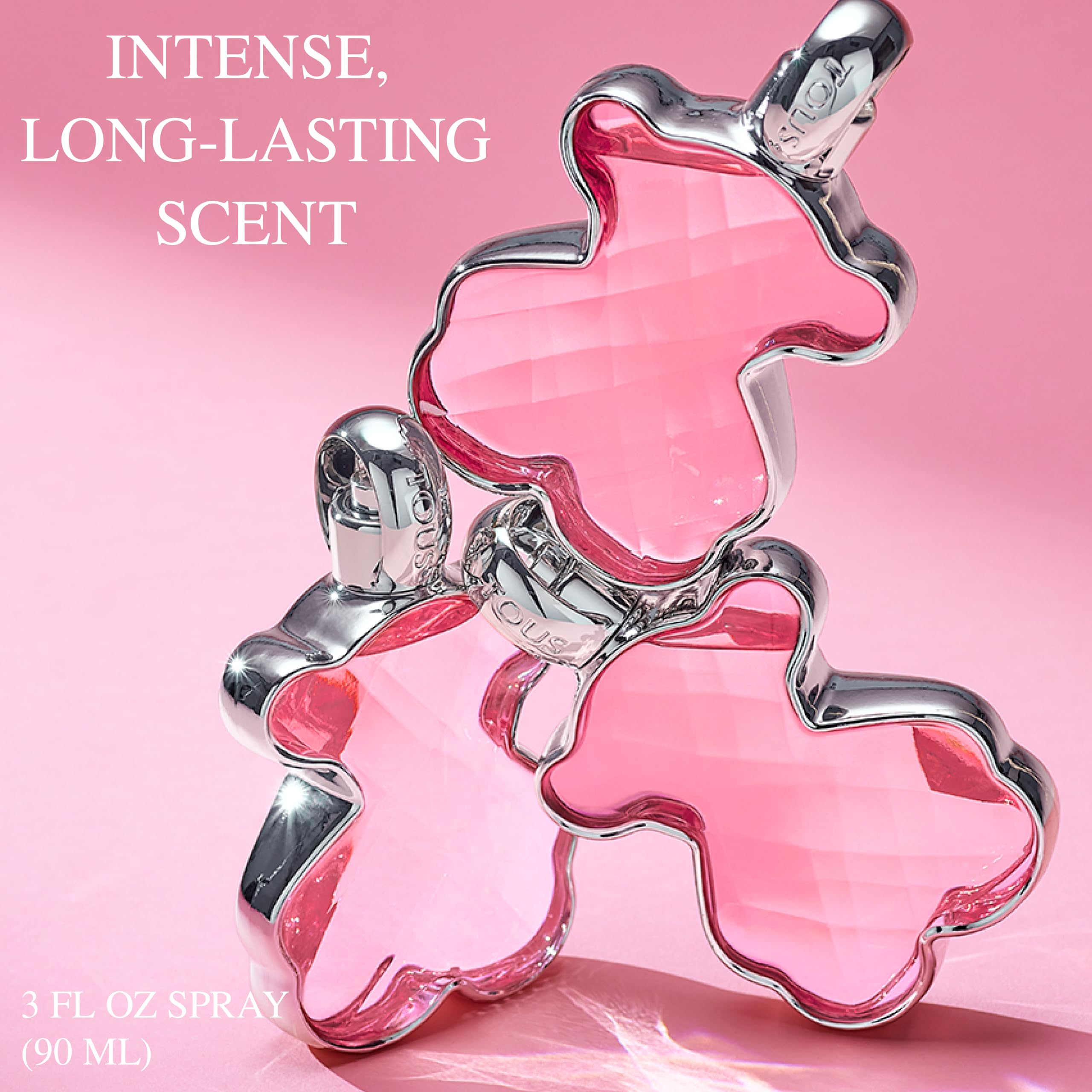 TOUS LoveMe EDP glass reflection highlights premium glass.