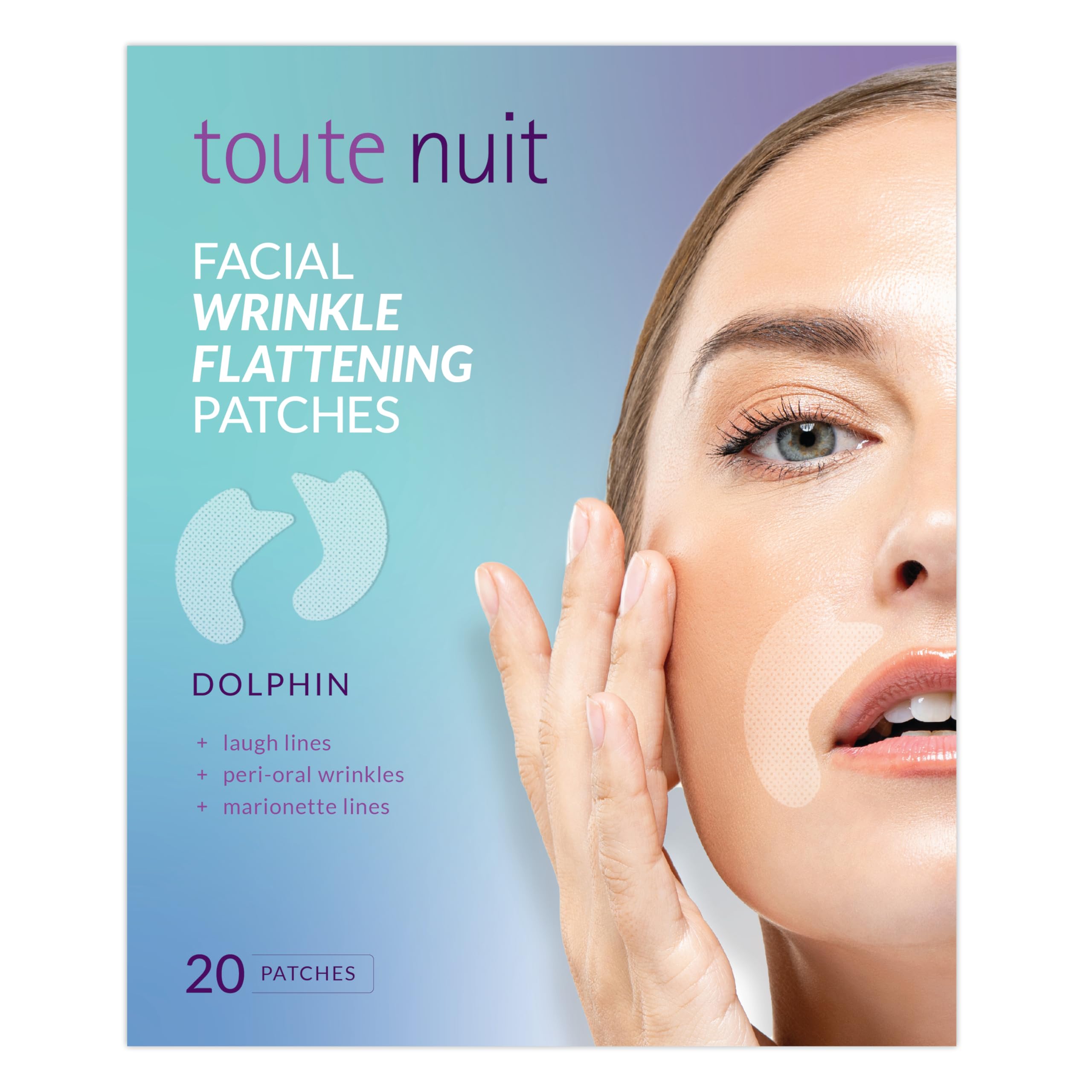 Toute Nuit Dolphin patch around mouth for targeted wrinkle smoothing during sleep.