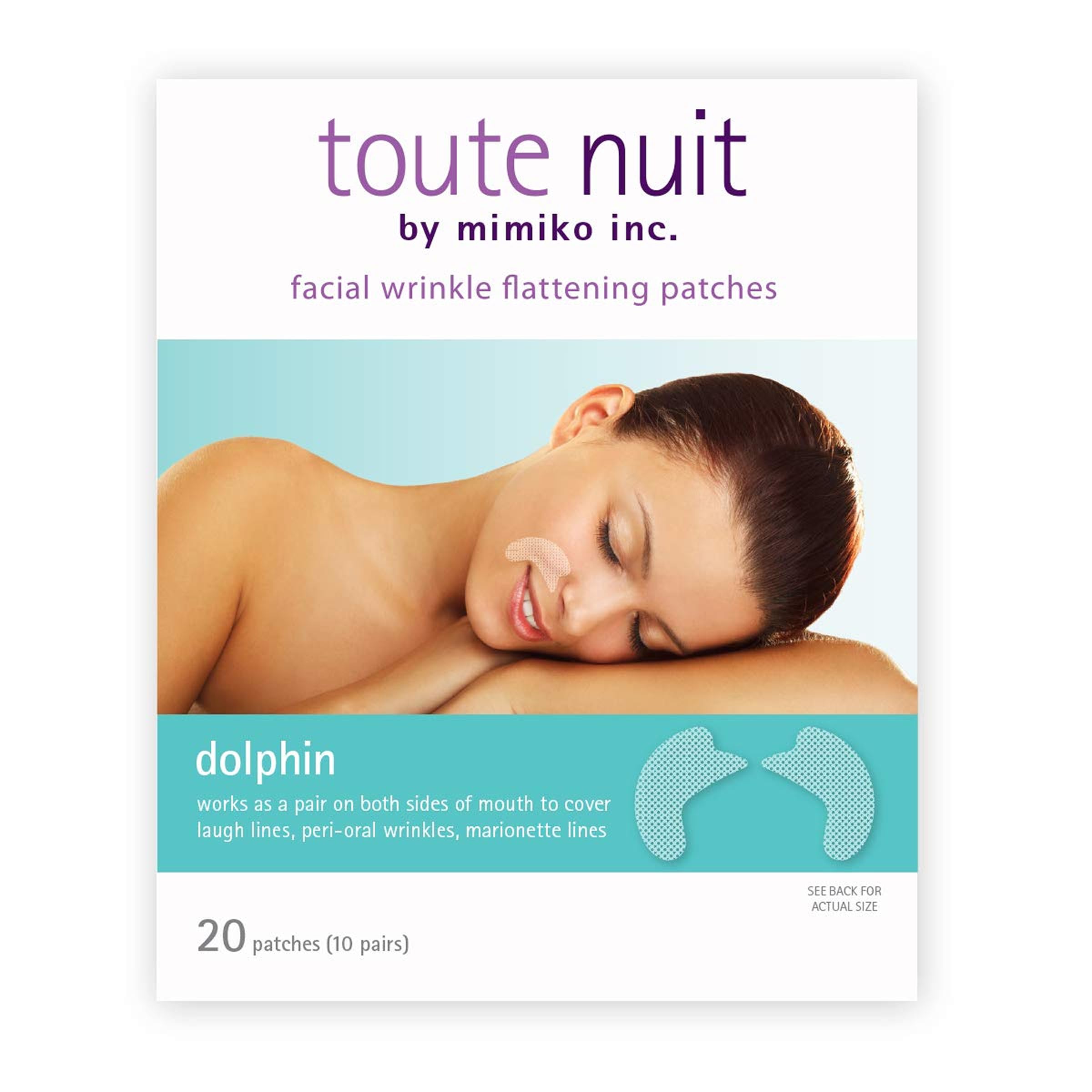 Toute Nuit Dolphin patch close-up shows transparent, adhesive-free design for comfortable wear.