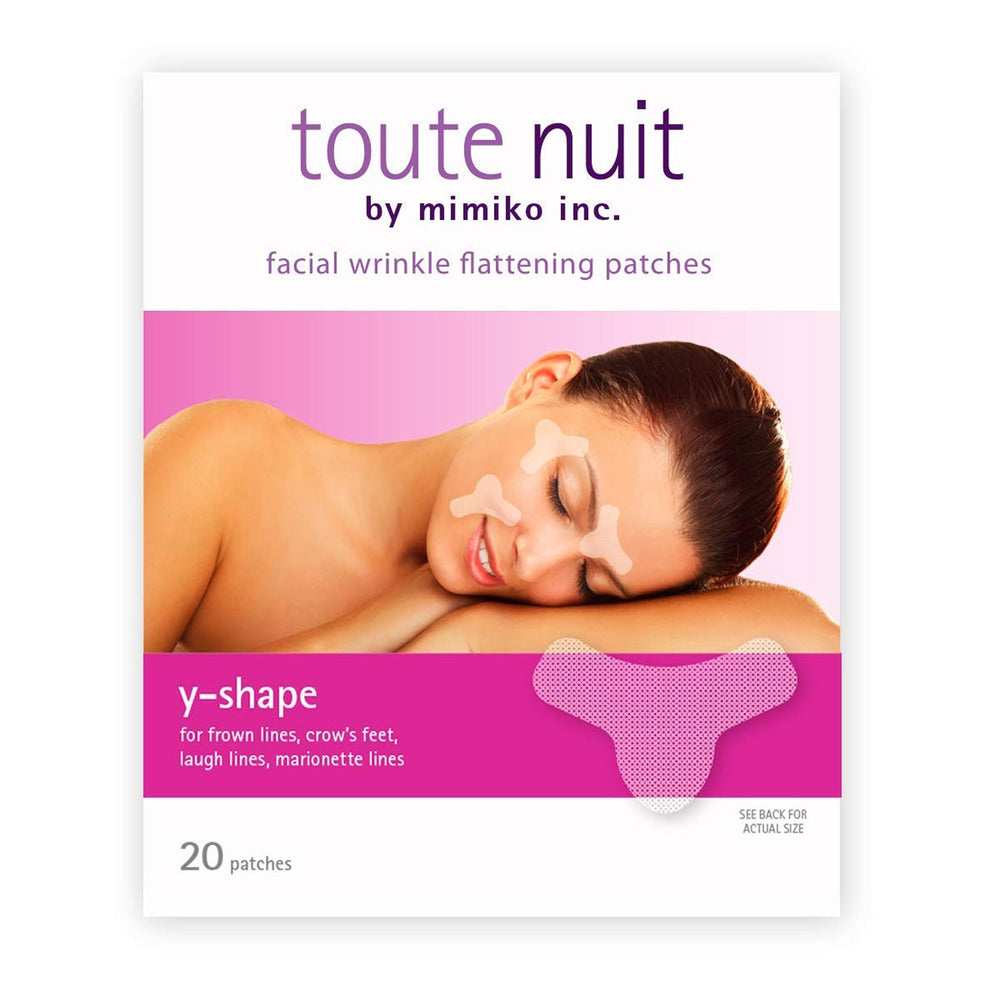 Toute Nuit Wrinkle Patches between eyes Y shape demonstrates broader coverage for eye area smoothing