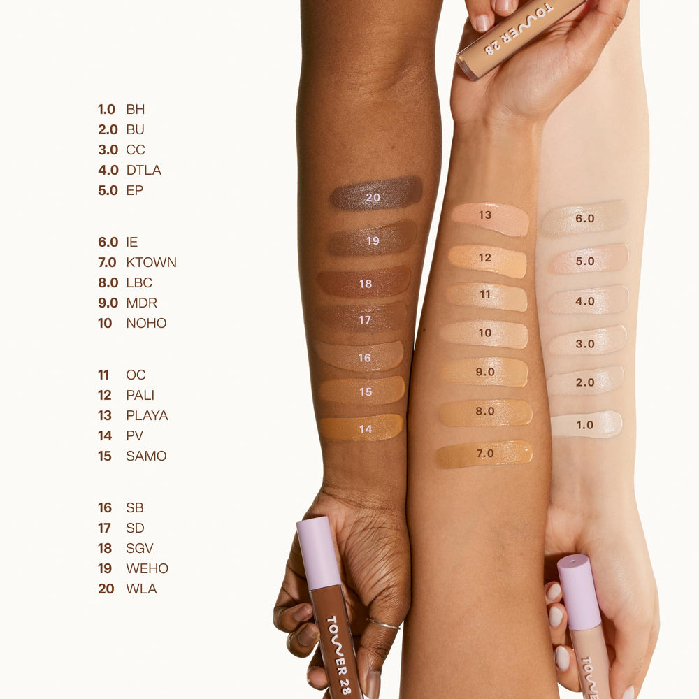 Tower 28 Swipe Serum Concealer shade 5.0 EP swatch on skin