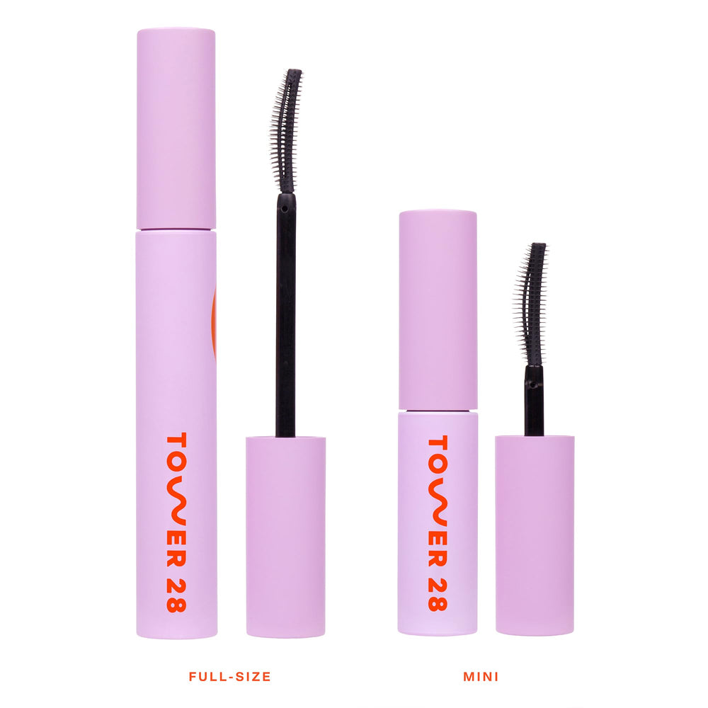 Tower 28 Mini MakeWaves Mascara Jet applying to lashes for buildable volume