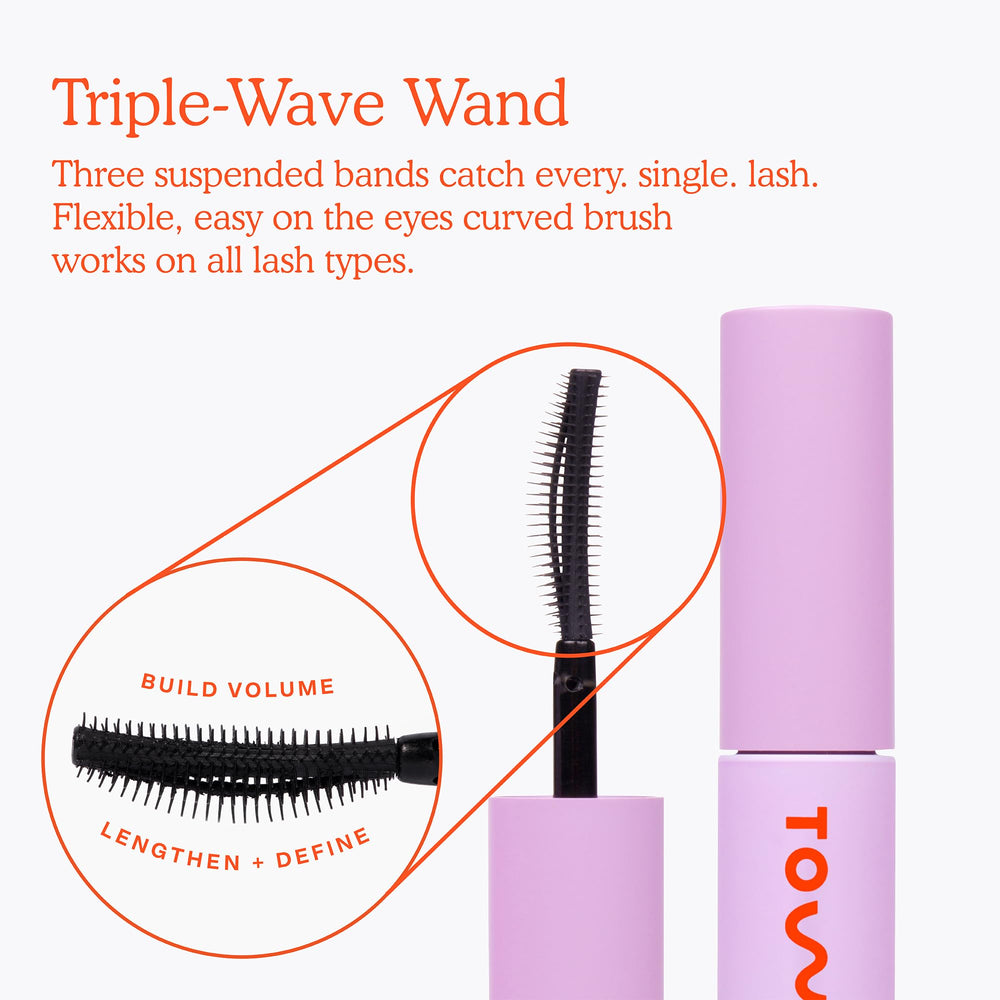 Tower 28 Mini MakeWaves Mascara Jet tube packaging highlights vegan clean beauty