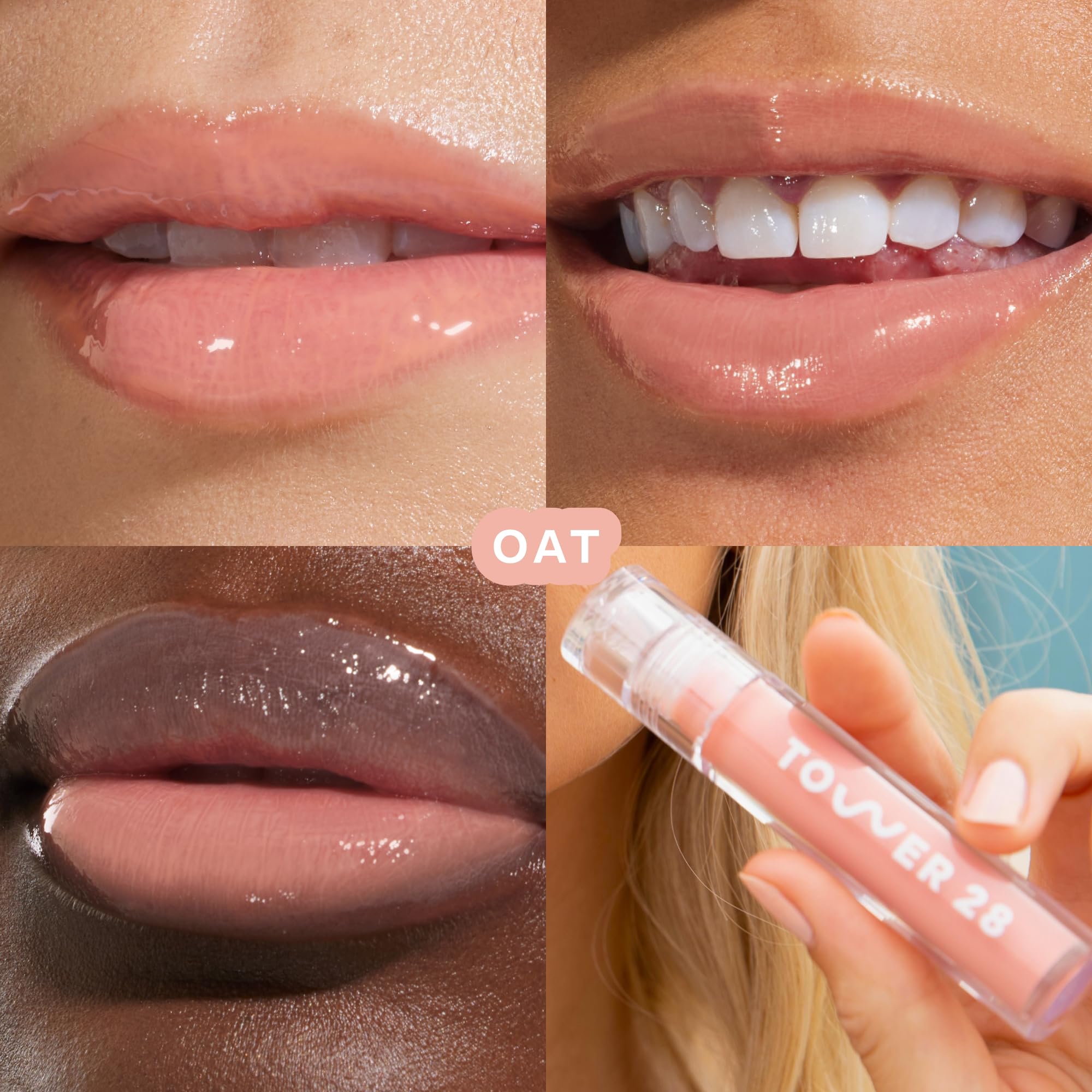 Tower 28 ShineOn Lip Jelly OAT application close-up demonstrating non-sticky texture