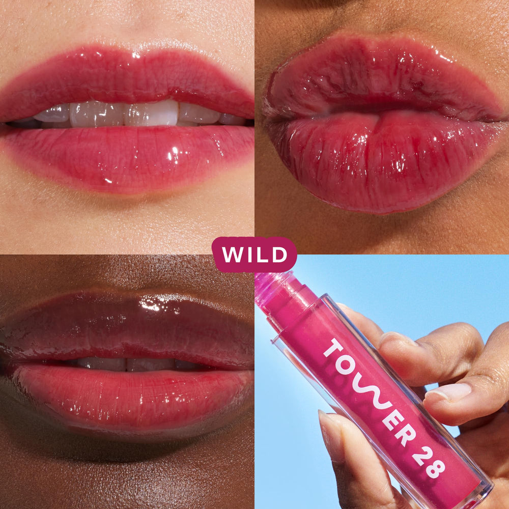 Tower 28 ShineOn Lip Jelly Wild wand demonstrates smooth glide and shine.