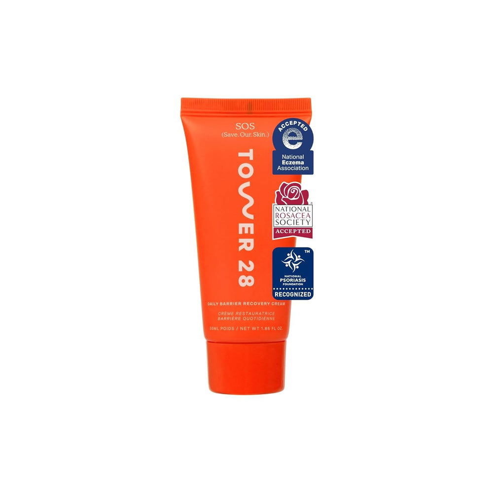 Tower 28 SOS daily skin barrier cream jar for barrier support and hydration.