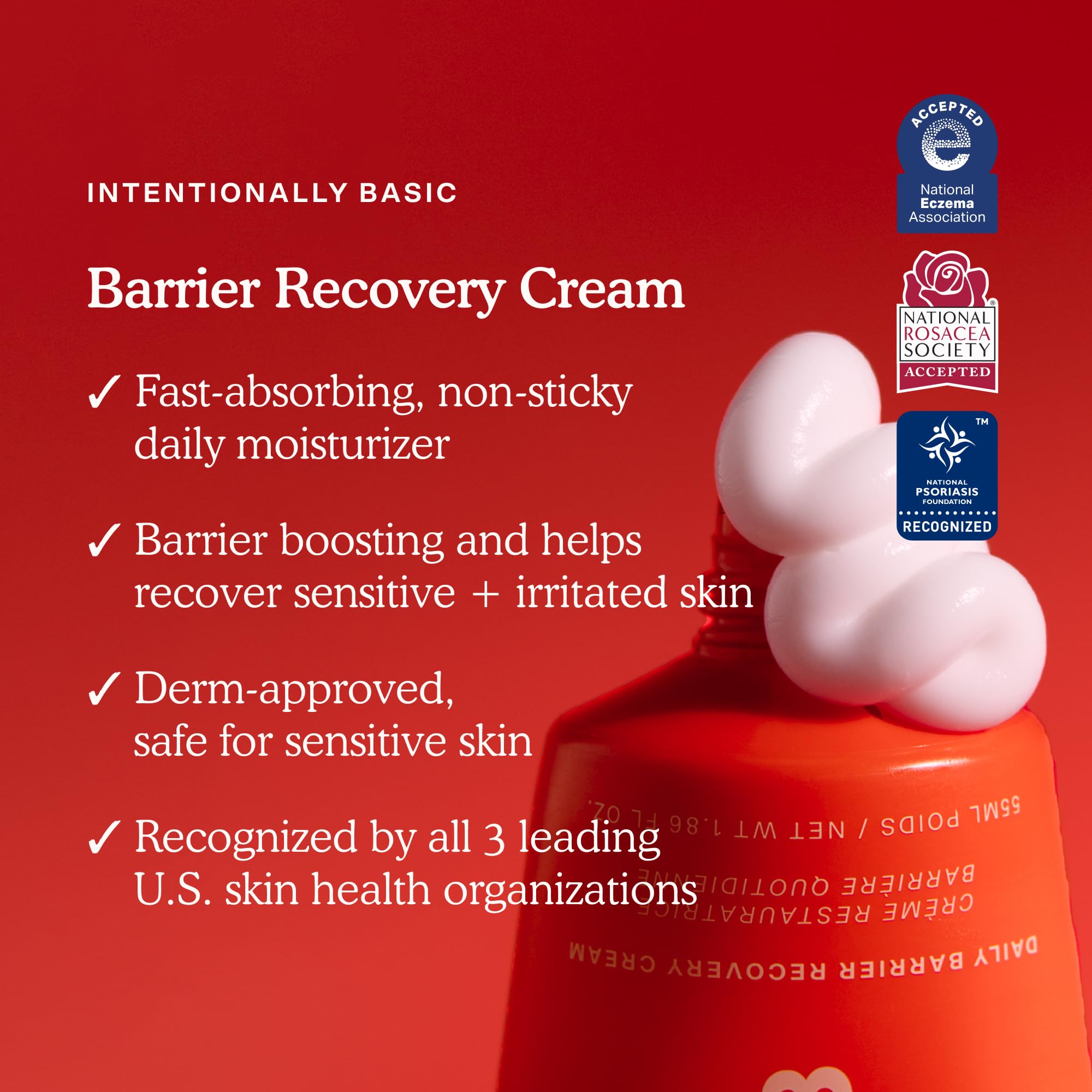 Tower 28 SOS cream texture shown as lightweight, non-greasy hydration on skin.