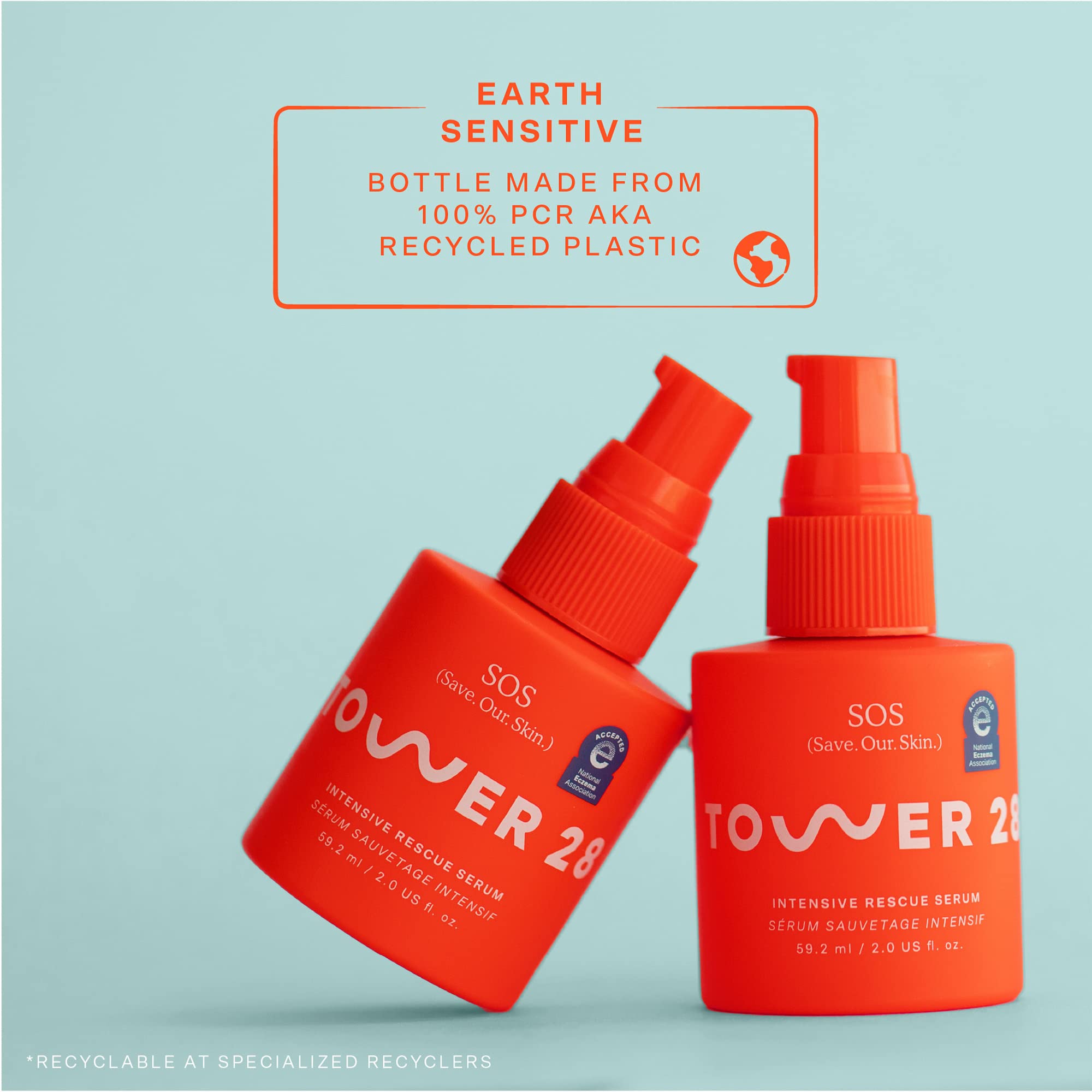 Tower 28 SOS Intensive Rescue Serum brand shot conveys trust for sensitive-skin care