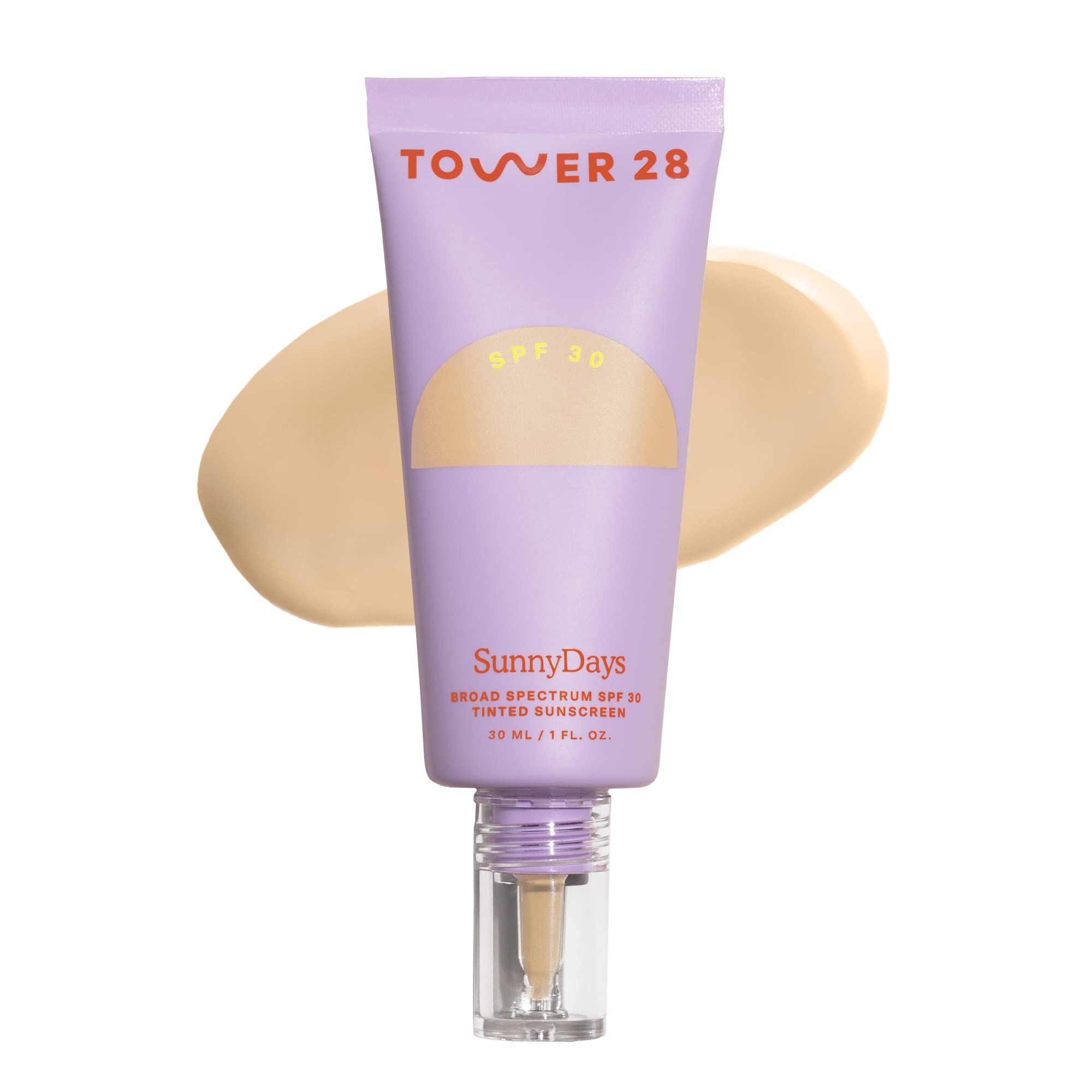 Tower 28 SunnyDays SPF30 bottle closeup highlighting mineral sunscreen for sensitive skin protection.