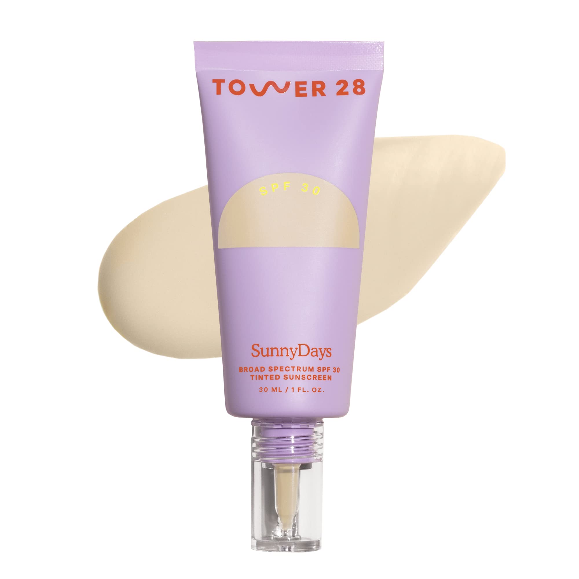 Tower 28 SunnyDays SPF 30 bottle pump highlights easy, non-greasy sunscreen protection.