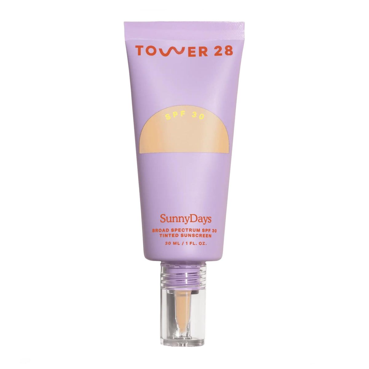 Tower 28 SunnyDays SPF 30 tinted foundation in 18 Montana swatch delivers natural, even-toned skin.