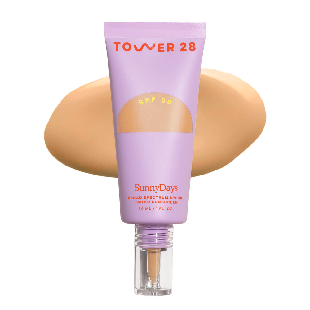 Tower 28 SunnyDays SPF 30 bottle pour shows a non-greasy finish