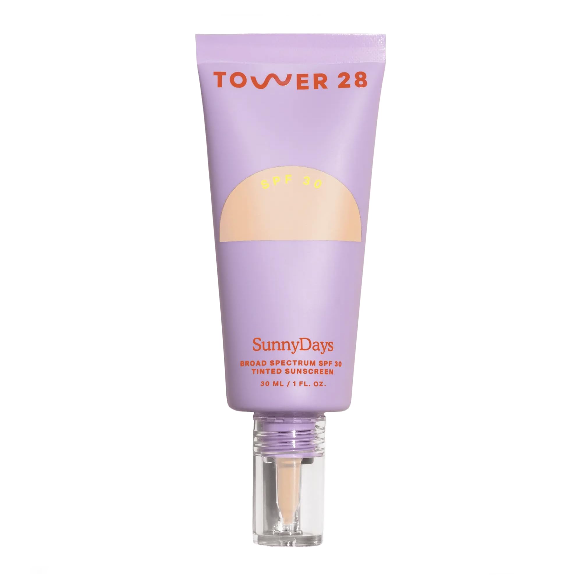 Tower 28 SunnyDays tinted sunscreen bottle provides skin-like coverage and sun protection.