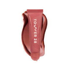 Tower 28 LipSoftie Red Bean Mochi jar closeup showing rich hydration for dry lips.