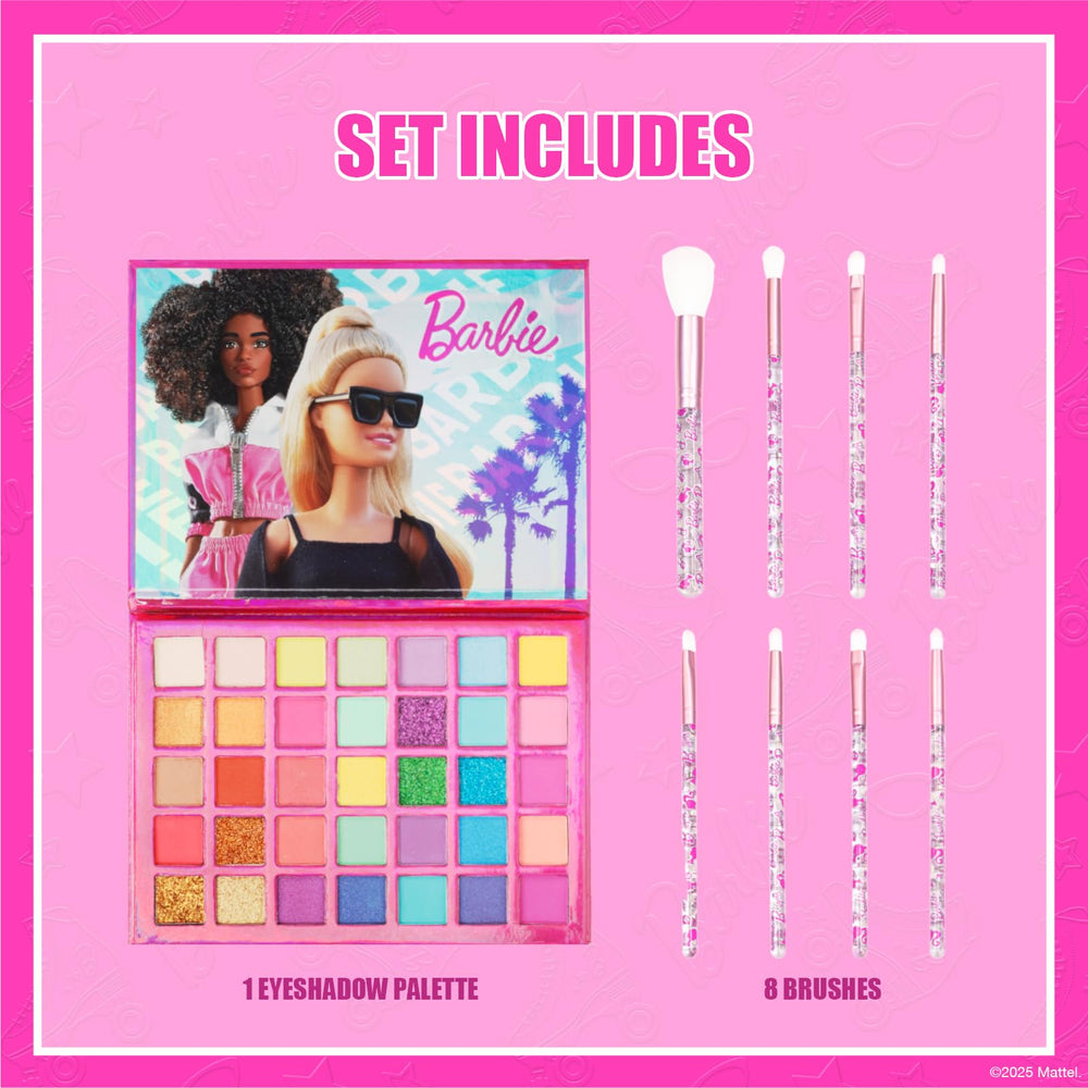 Townley Girl Barbie 35-well color grid closeup highlights shimmer and opaque shades for creative looks.
