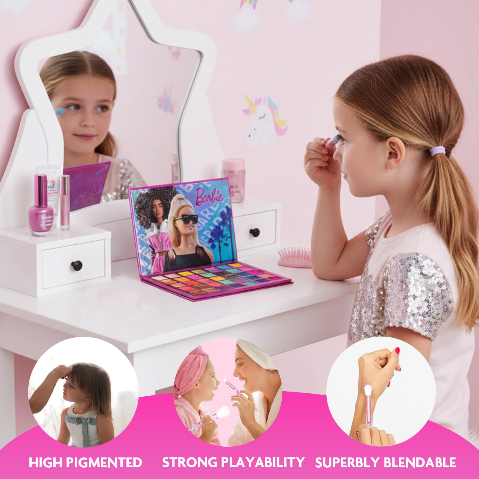 Townley Girl Barbie sleepover setup encourages shared makeup fun during gatherings.