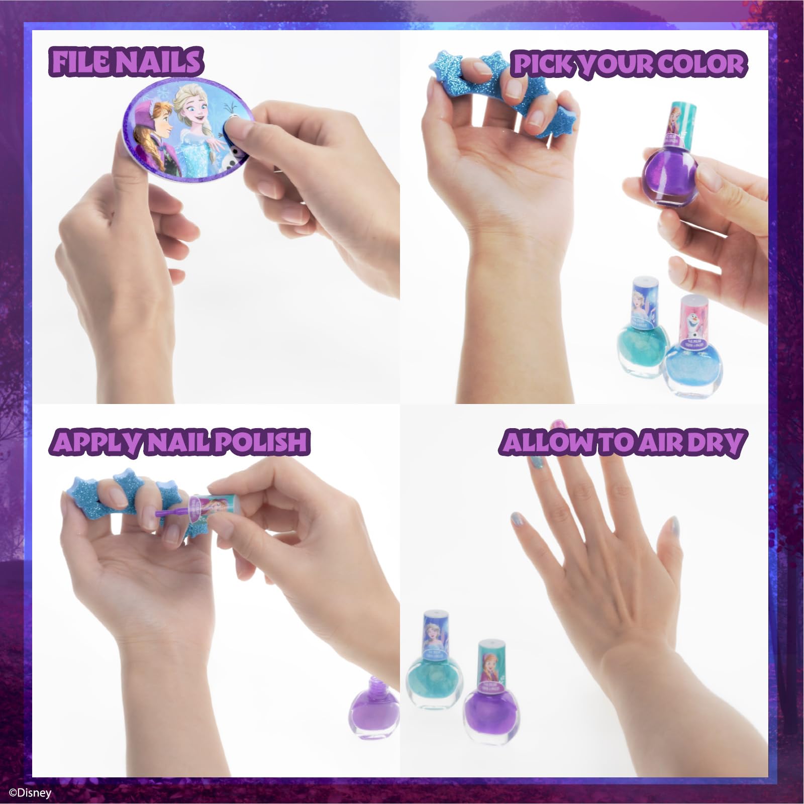 Three Disney Frozen eye shimmers by Townley Girl for sparkly, imaginative looks.