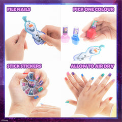 Townley Girl Disney Frozen green glitter polish provides vibrant color for kid-friendly nail art.