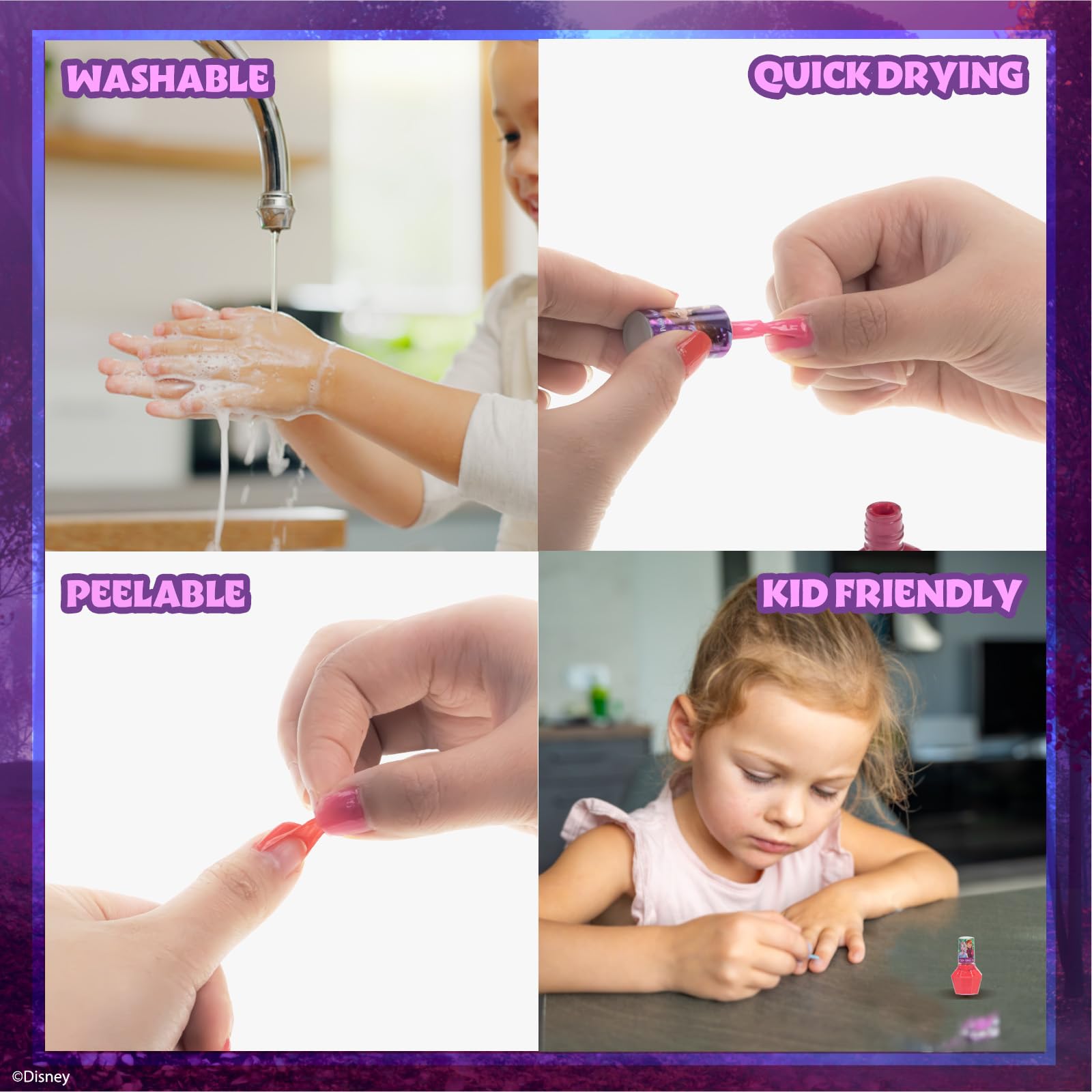 Townley Girl Disney Frozen pink confetti polish features festive specks for fun designs.