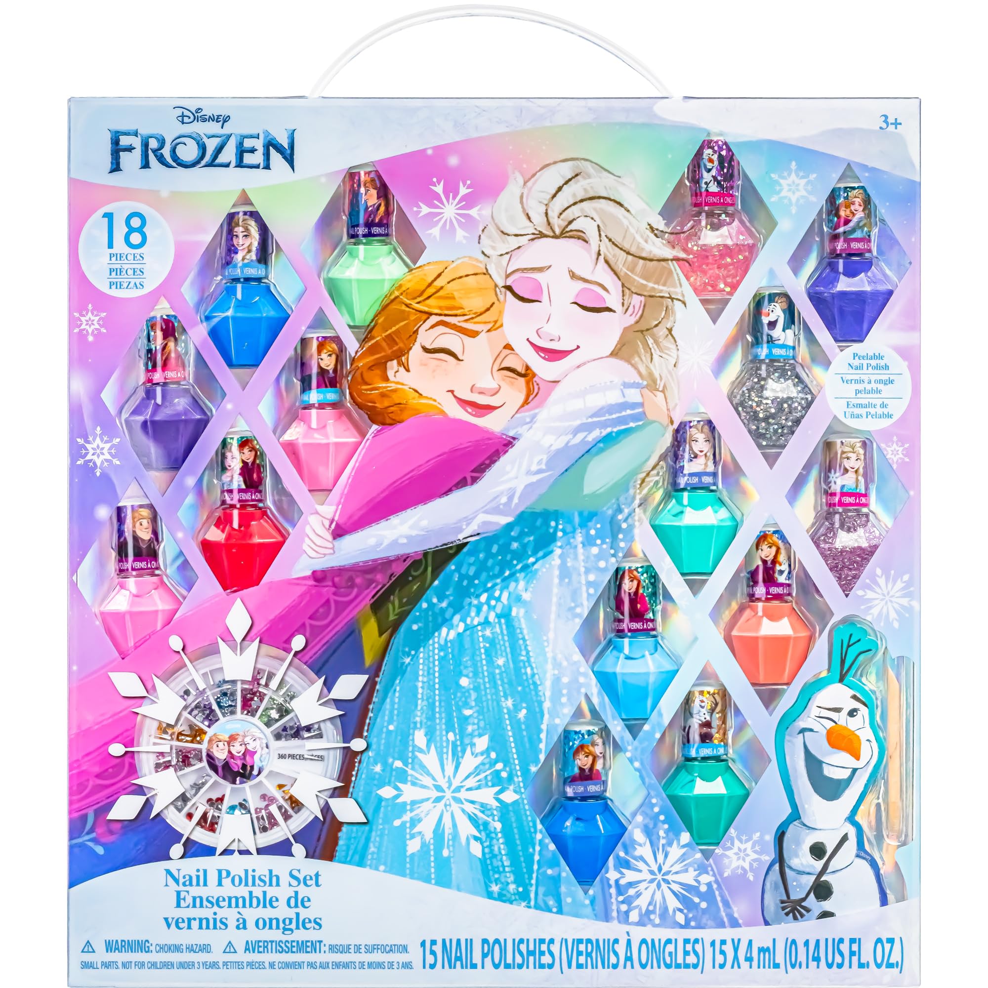 Townley Girl Disney Frozen nail polish bottles showcase bubblegum shades for playful manicures.