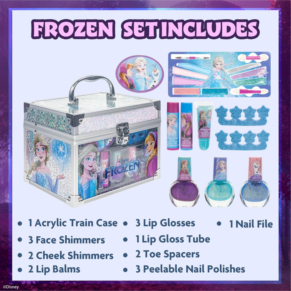 Disney Frozen nail polishes by Townley Girl in pink, purple, and blue offer bubblegum scent.