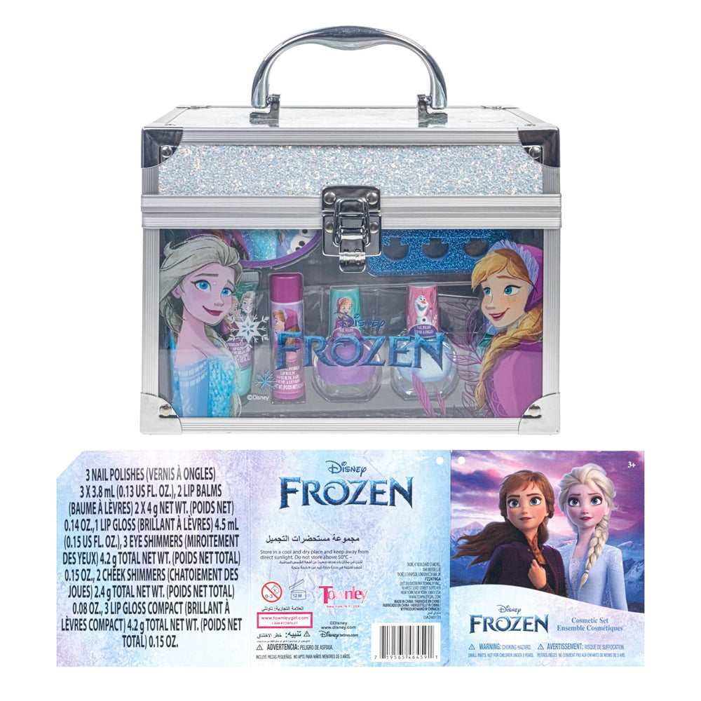 Complete Townley Girl Disney Frozen train case set, ideal for gifts and party favors.
